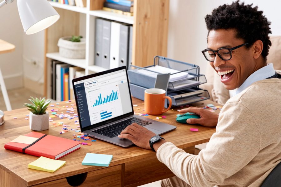 Owner at a desk in a small office